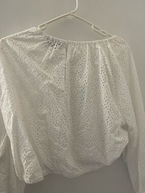 DKNY White Eyelet Peasant Top